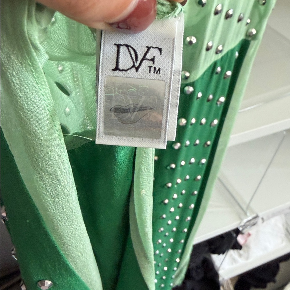 Diane Von Furstenberg Mint and Forest Green Embellished Midi Dress - Picture 8 of 9